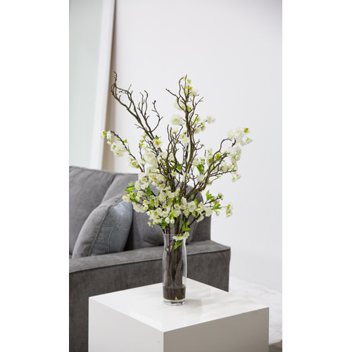 Primrue 36.9'' Faux Cherry Blossom Plant in Glass Vase Wayfair